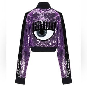 Purple Sequin Zip-Front Cropped Jacket